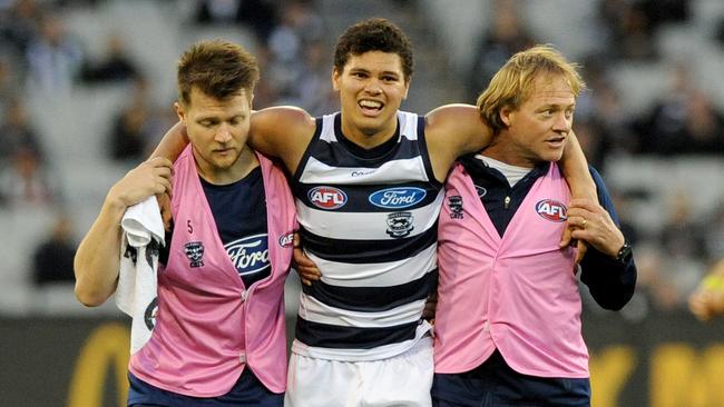 Brandan Parfitt’s injury further soured the Cats’ day. Picture: AAP