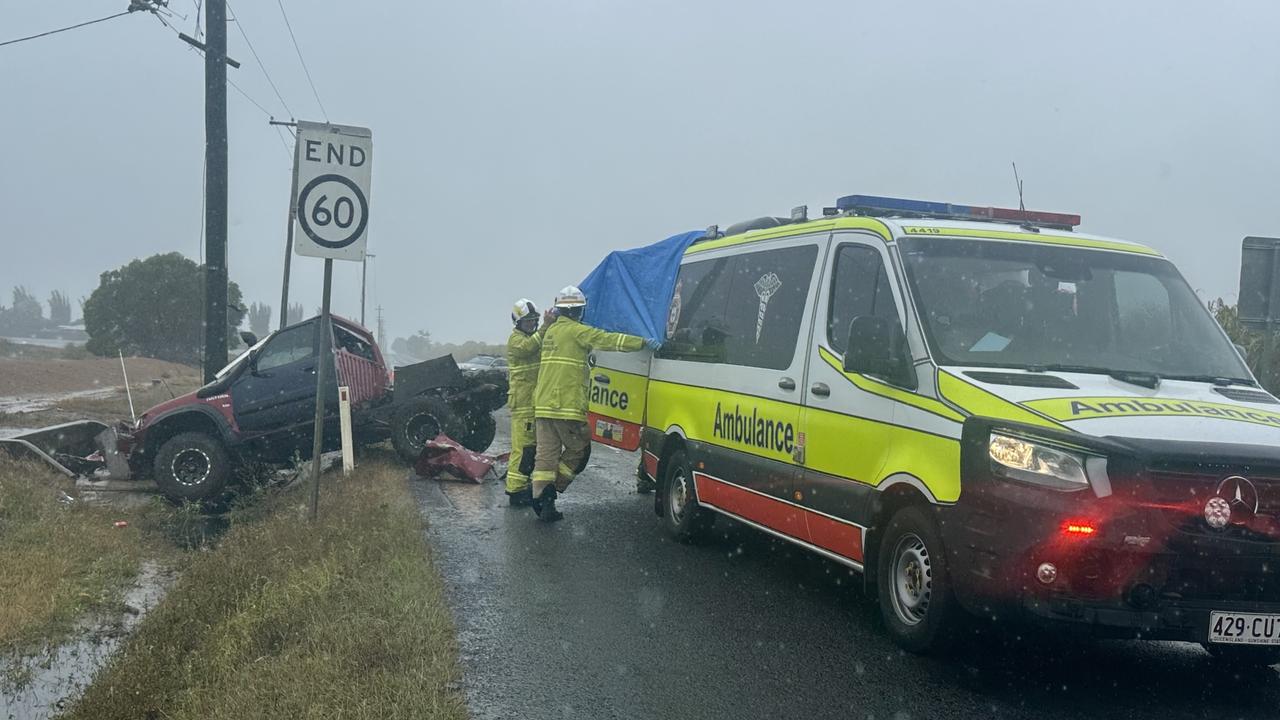 A man has suffered head injuries after crashing into a power pole in Bundaberg on Tuesday.