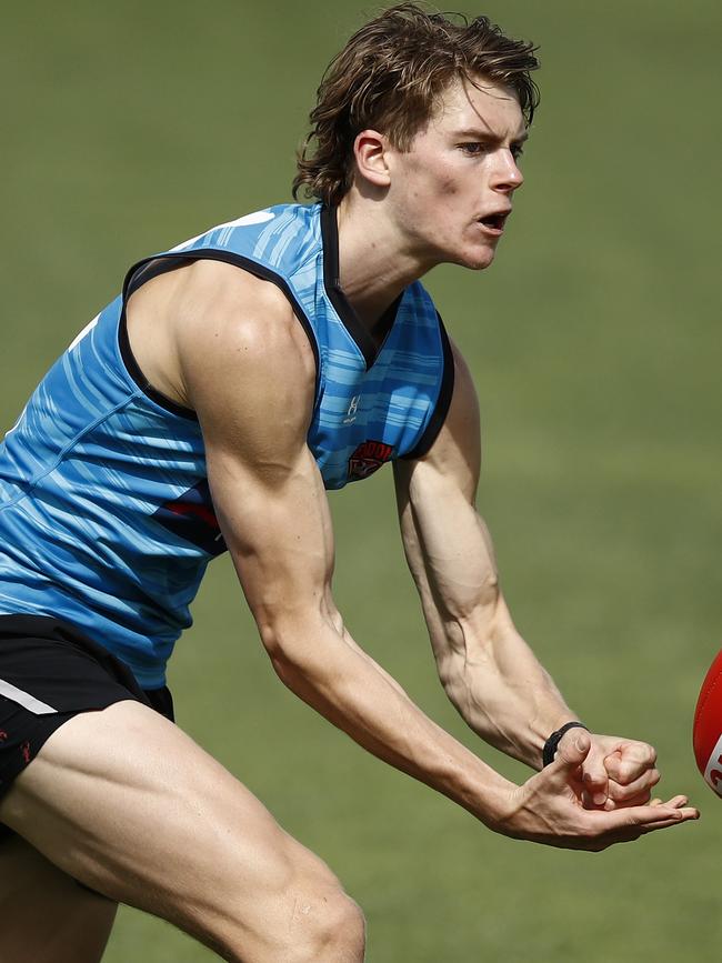 Josh Eyre in action at Essendon training. Picture: Daniel Pockett