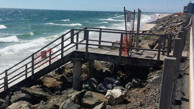 Stairway leading to the sand at West Beach, near Chetwynd St, has been closed off since it was damaged in July, 2014. Picture: Thomas Conlin.