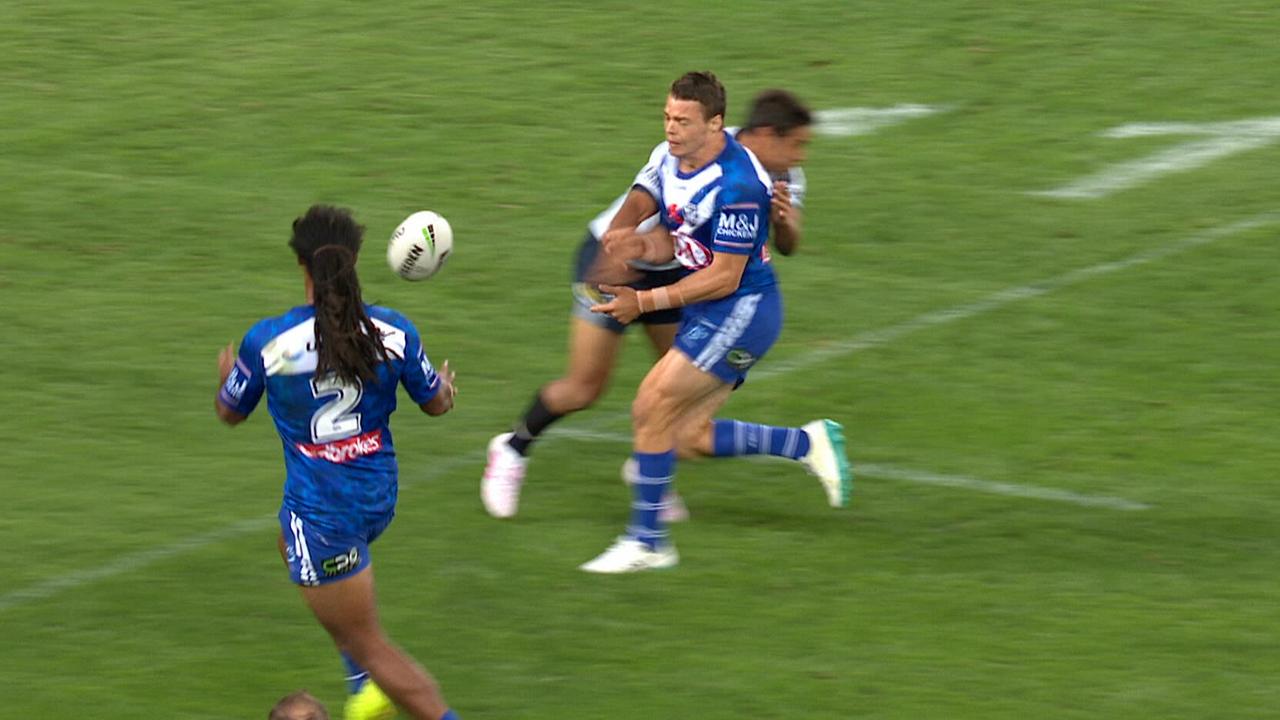 Jayden Okunbor was denied a try by a questionable forward pass decision against the Cowboys.