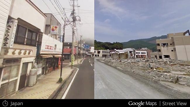 What a neighbourhood in Japan looked like in July 2008, left, and in August 2011, after a