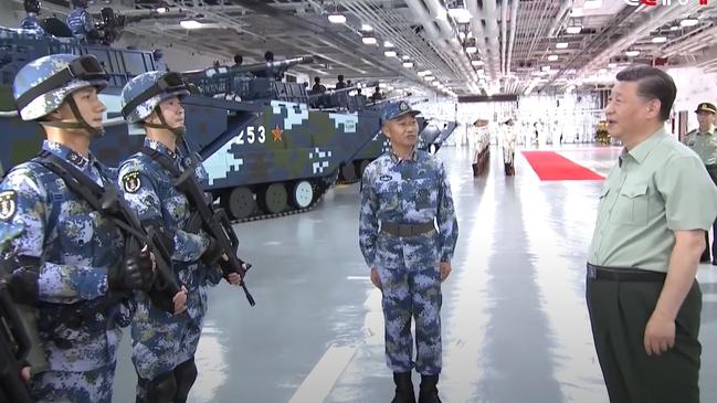 The triple commissioning ceremony is evidence of Xi’s determination to develop a world-class navy. Picture: YouTube/CCTV