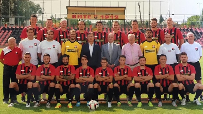 Robert Belteky (middle row, centre) with the football team Budafoki MTE.