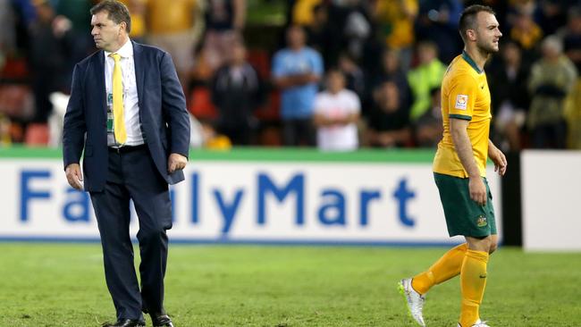 Australia's Ivan Franjic walks off injured at the end on the game during the Asian Cup Semi Final between Australia and UAE at Hunter Stadium , Newcastle .Picture Gregg Porteous