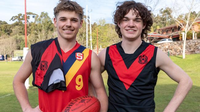 Rostrevor and South Australia teammates and close friends Hugh Jackson (left) and Alastair Lord have been drafted to the AFL. Picture: Laura Syme