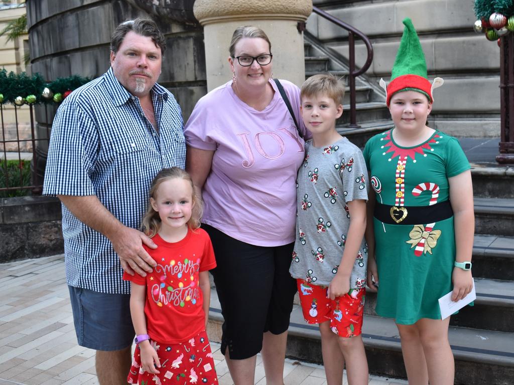 Derek, Natasha, Addison, Cameron and Angela Tessmann at the CBD Christmas Fair in Rockhampton on December 3, 2022.