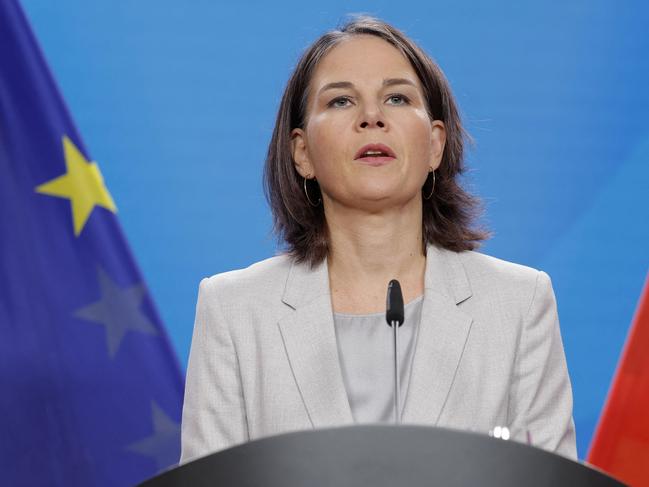 German Foreign Minister Annalena Baerbock makes a statement "firmly” condemning the Hammas attacks against Israel. Picture: Odd Andersen/AFP