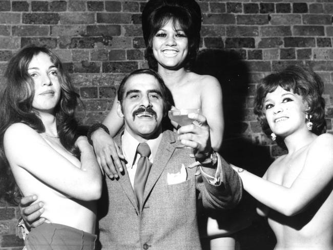 Owner Louis Benedetto with some of the dancers at The Pink Pussycat Strip Club at Kings Cross, Sydney. Picture: News Ltd