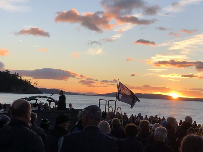 About 1500 people attend the Anzac Day dawn service at Kingston Beach. Picture: PHIL YOUNG