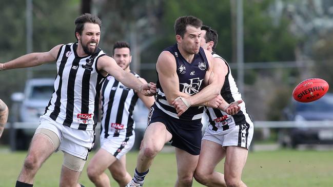 Tom Caudle, pictured while playing for Noarlunga in 2016, kicked four goals on Saturday. Picture: Stephen Laffer