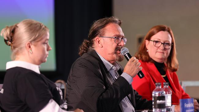 Boothby candidates Frankie Bray, Mark Aldridge and Louise Miller-Frost at the debate. Picture: NCA NewsWire / David Mariuz