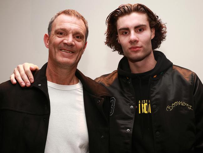 Josh Giddey and dad Warrick after Australia’s clash with South Sudan in Melbourne. Picture: Getty Images