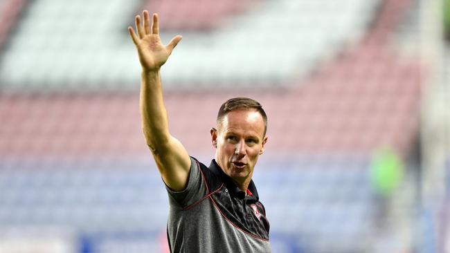 St Helens Head Coach Justin Holbrook gestures to the fans at the end of the Betfred Super League match at the DW Stadium, Wigan. (Photo by Dave Howarth/PA Images via Getty Images)