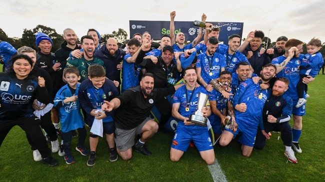 Avondale celebrates its NPL Victoria championship win. Picture: Mark Avellino