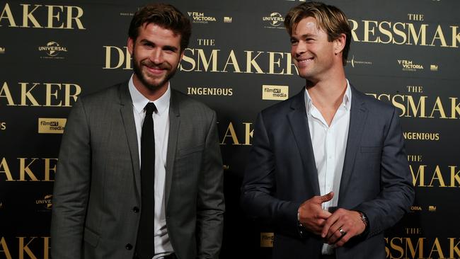 Liam and Chris Hemsworth at the Australian premiere of The Dressmaker. Picture: Julie Kiriacoudis