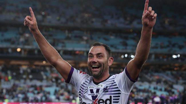 Melbourne's Cameron Smith celebrates victory after the 2020 NRL Grand Final.