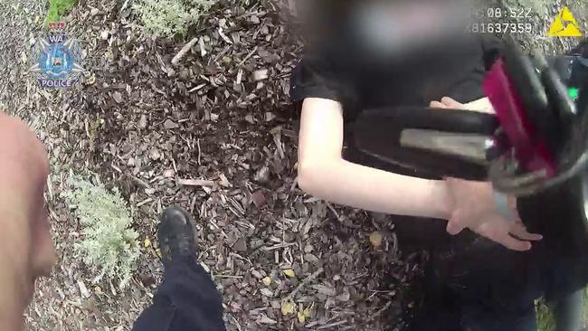 Body-worn camera footage of the moment a 15-year-old boy was arrested over allegedly firing at a school in the northern Perth suburb of Two Rocks. Picture: Supplied / WA Police