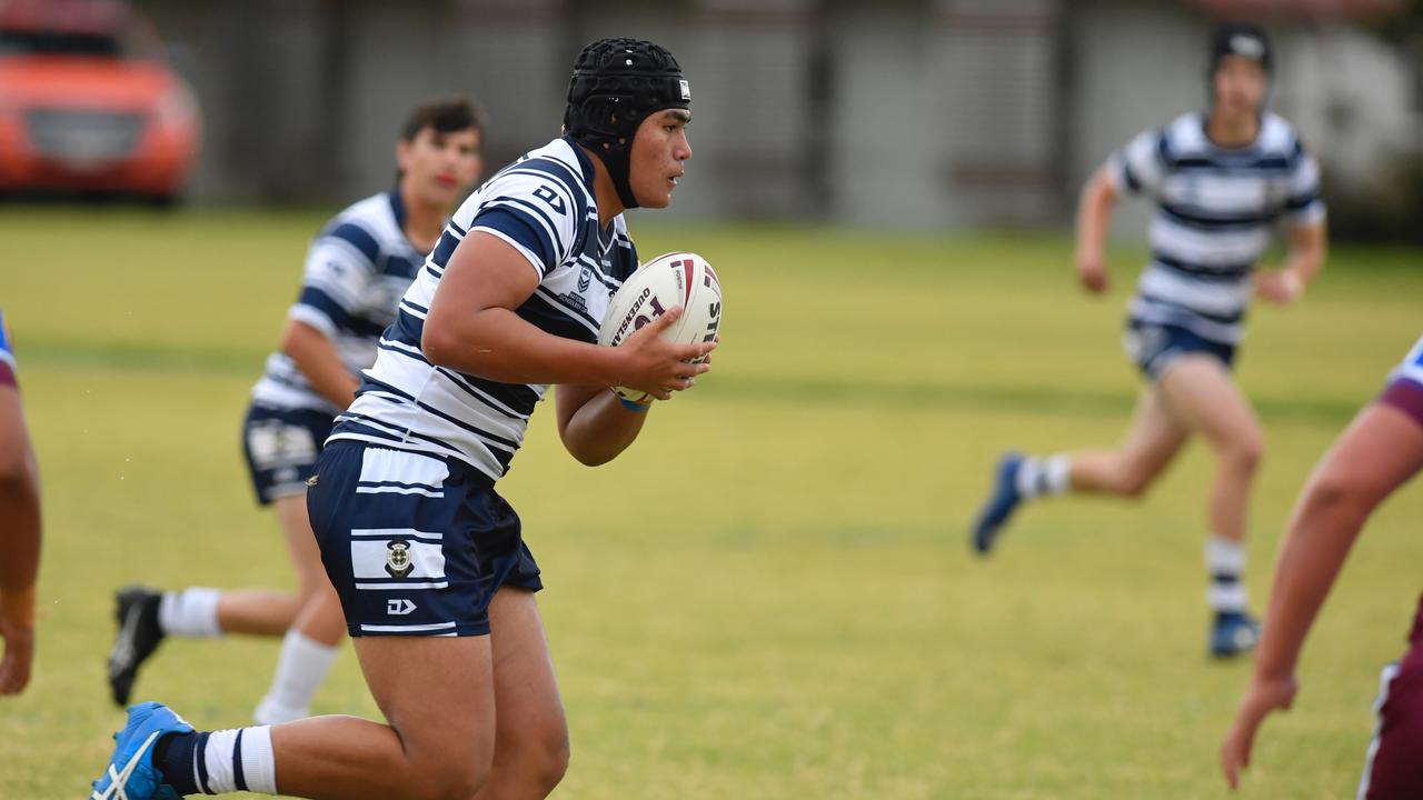 De La Salle Va'a attacks the line for St Mary's College against Wavell SHS in the Langer Cup. Photo: Kevin Farmer