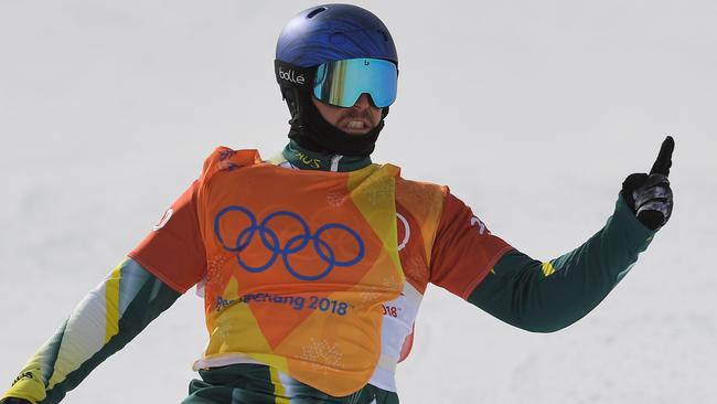 Alex ‘Chumpy’ Pullin during competiton in the snowboard cross event last week. Picture: AFP