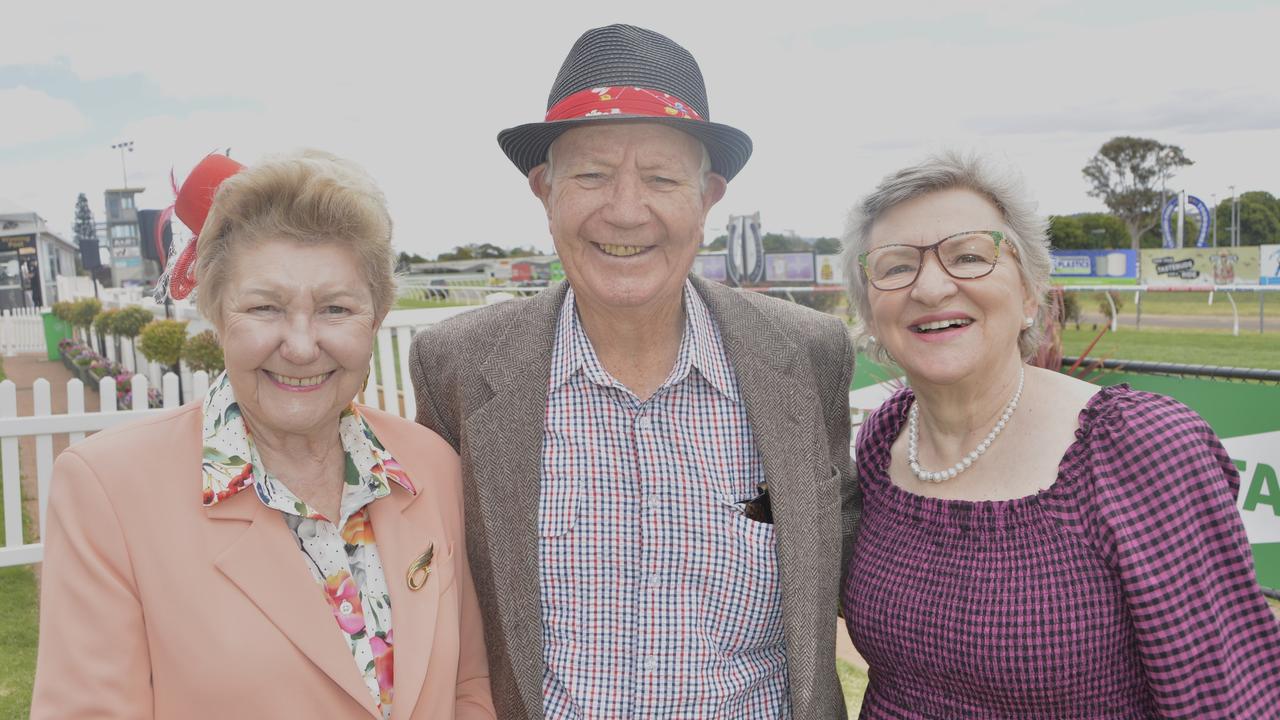 Beth and Barry Gibson with Mirella Denholder at the 2023 Audi Centre Toowoomba Weetwood race day at Clifford Park Racecourse.