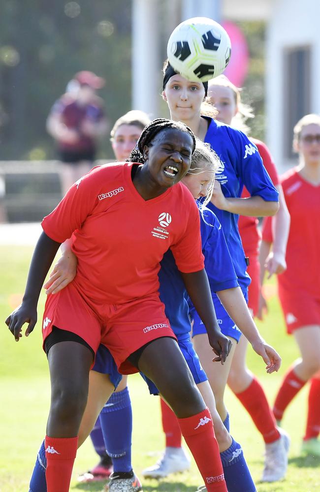 Football Queensland Community Cup carnival, Maroochydore. U15-17 girls, Metro South V Central Coast. Picture: Patrick Woods.