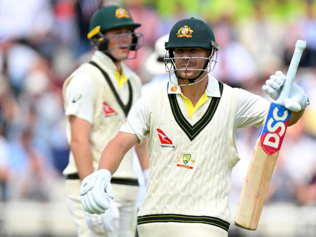 David Warner walks off after being dismissed on day one of the fourth Test. Picture: Clive Mason/Getty Images.