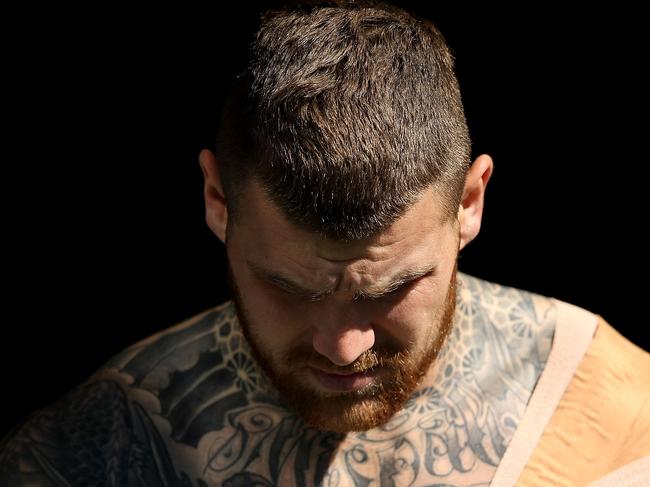 SYDNEY, AUSTRALIA - SEPTEMBER 18:  Josh Dugan of the Sharks looks on during a Cronulla Sharks NRL training session at Southern Cross Group Stadium on September 18, 2018 in Sydney, Australia.  (Photo by Mark Kolbe/Getty Images)