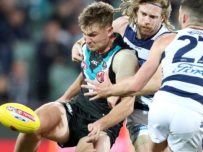 Ollie Wines played a key role in Port Adelaide’s win against Geelong. Picture: Sarah Reed