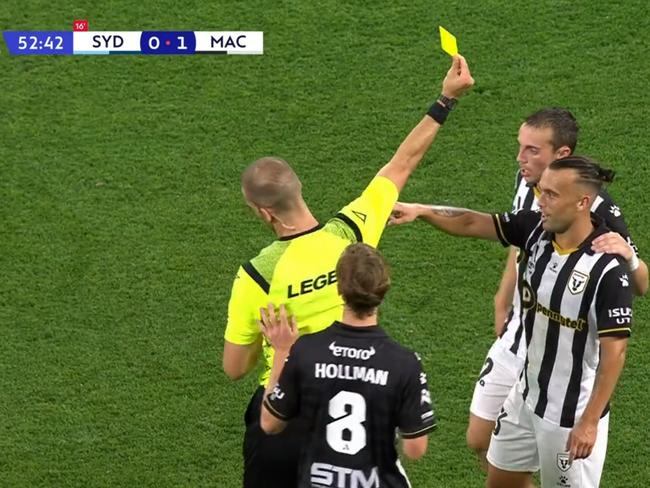 9 December 2023, a yellow card is given to Clayton Lewis. Source: Paramount Plus