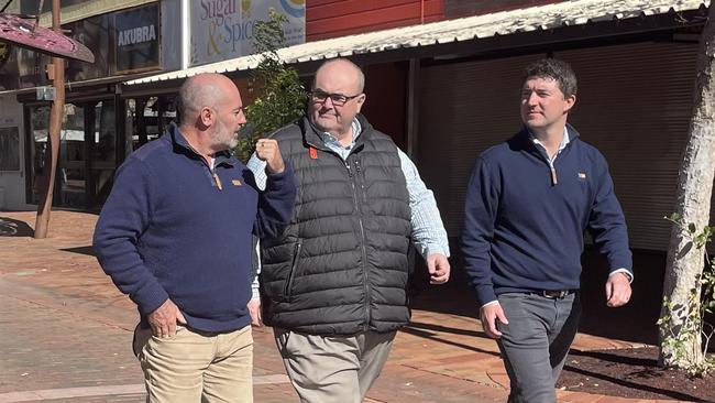 Namatjira MLA Bill Yan, Tourism Central Australia chief executive Danial Rochford and Braitling MLA Joshua Burgoyne. Photo: Laura Hooper.