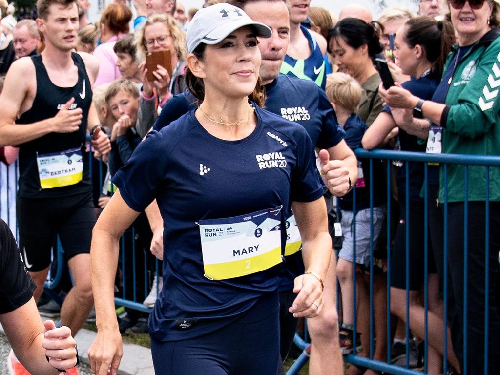 Crown Princess Mary takes part in the Royal Run in Aalborg. Picture: AFP