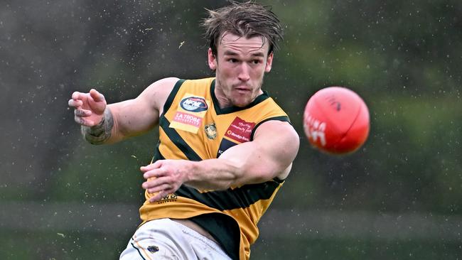 KinglakeÃs Bailey Robinson during the NFNL Old Eltham Collegians v Kinglake football match in Research, Saturday, June 29, 2024. Picture: Andy Brownbill