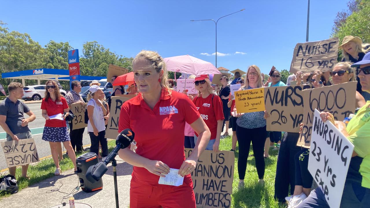 Angry nurses sacked for refusing a Covid vaccine are protesting at the Gold Coast Hospital.