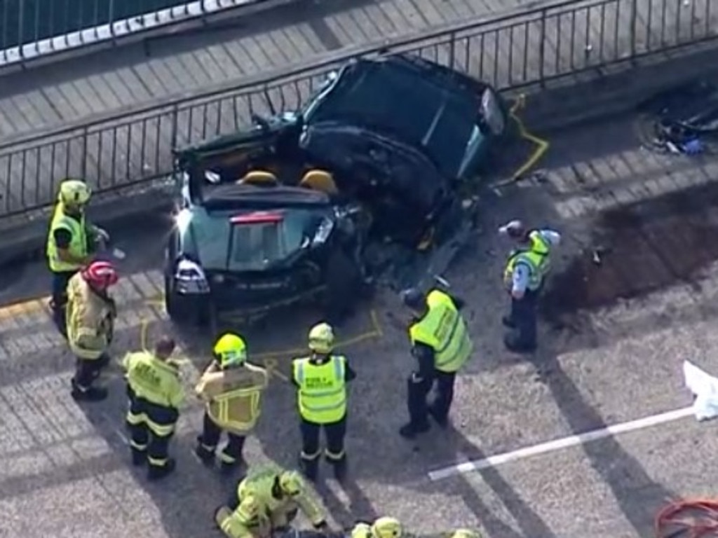 The car was completely crushed in the collision. Picture: Sky News