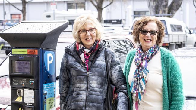 Anne Wishink and Sally Trethewey of Sandy Bay talk about Hobart's parking price rise. Picture Eddie Safarik