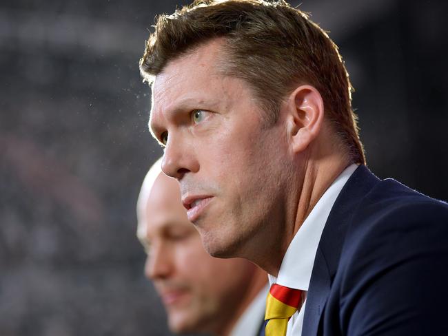 DELAIDE, AUSTRALIA - OCTOBER 15: Adelaide Crows CEO Andrew Fagan speak to the media during an Adelaide Crows AFL press conference at Wests Lakes on October 15, 2019 in Adelaide, Australia. The Crows today announced Matthew Nicks as their head coach for the next three years. (Photo by Mark Brake/Getty Images)