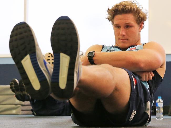 Michael Hooper shows the way in the fitness stakes.