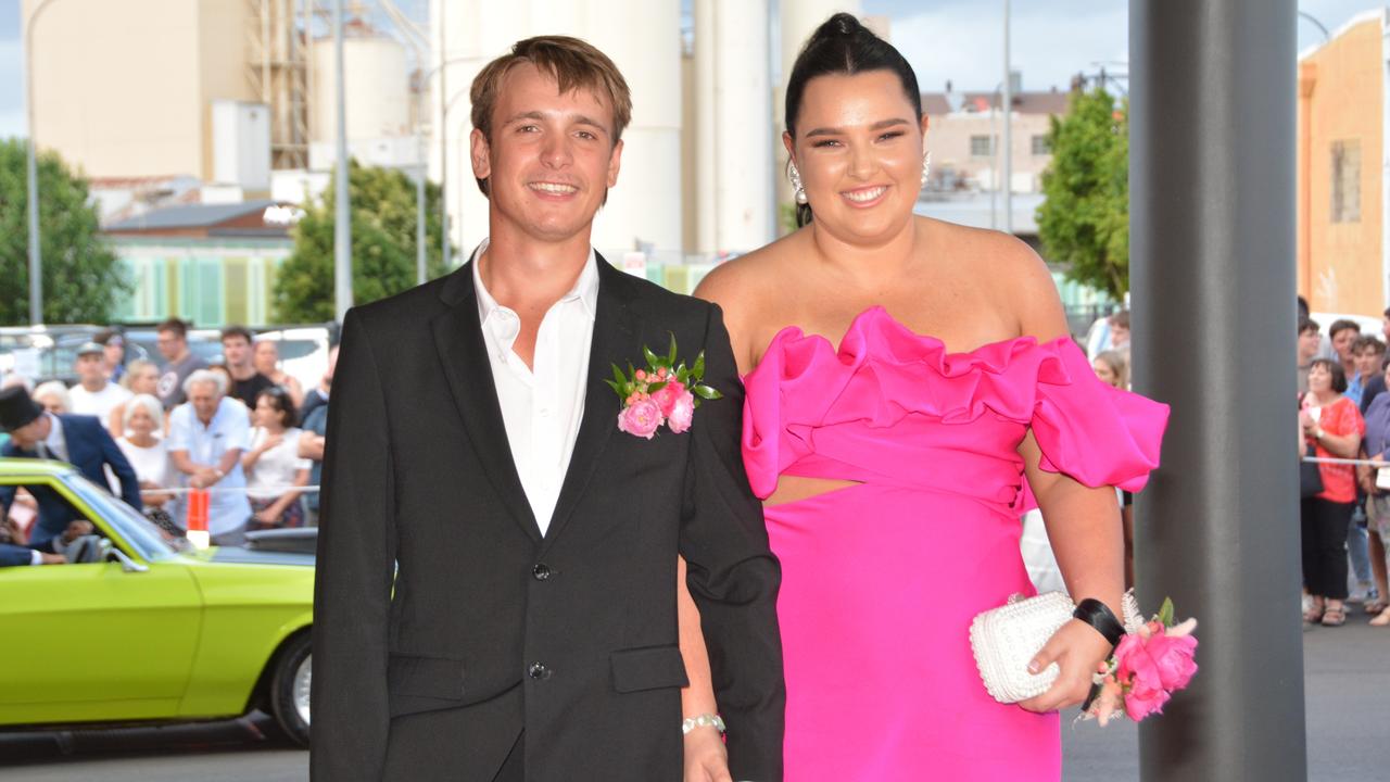 Toowoomba school formals. At the 2023 St Ursula's College formal is graduate Amelia Land with her partner Jake Collins. Picture: Rhylea Millar