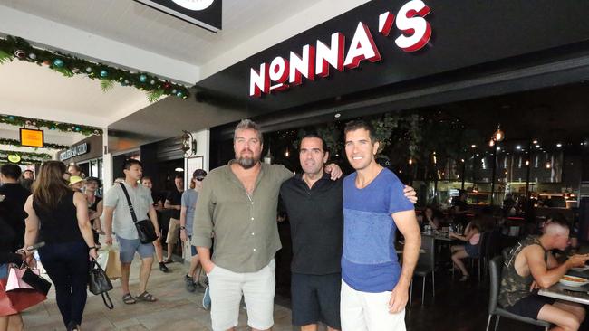 Sacha Kanaghines, Damien Kanaghines and Ben Kanaghines outside Nonna’s in Harbour Town. Picture: Mike Batterham.