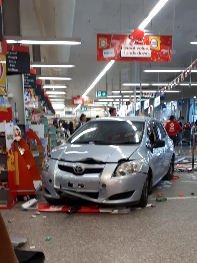 The car inside the supermarket. Picture: Facebook