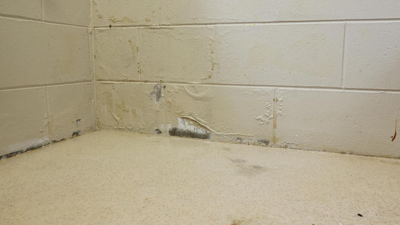 Evidence of water egress on block walls inside the Edge Hill unit. Picture: Brendan Radke