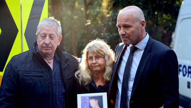 The parents of Matthew Leveson with NSW Police Detective Chief Inspector Gary Jubelin.