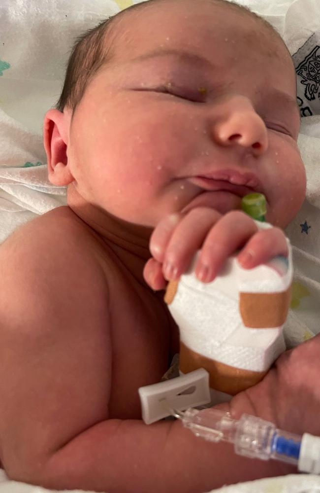 Maggie Lindley Harris was moved to the NICU after she stopped breathing during her final paediatrician check-up at the Sunshine Coast University Hospital. Picture: Contributed