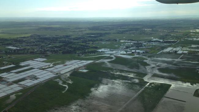 The flooded Gawler River, at Virginia, from the air. Pic: SES