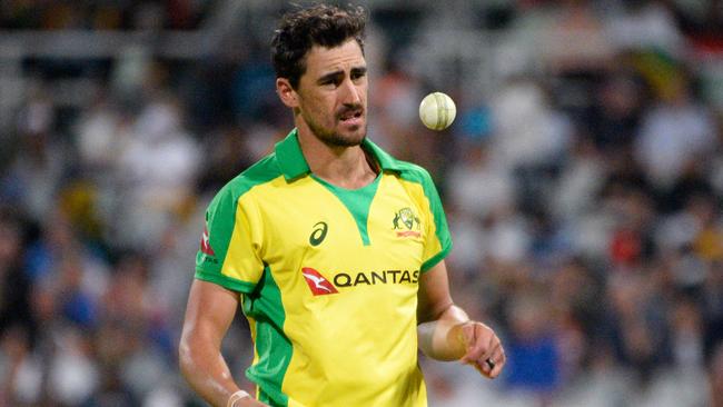 Australian stars like Mitchell Starc could be missing from free-to-air TV this summer if the growing tension between CA and Seven can’t be resolved. Picture: AFP