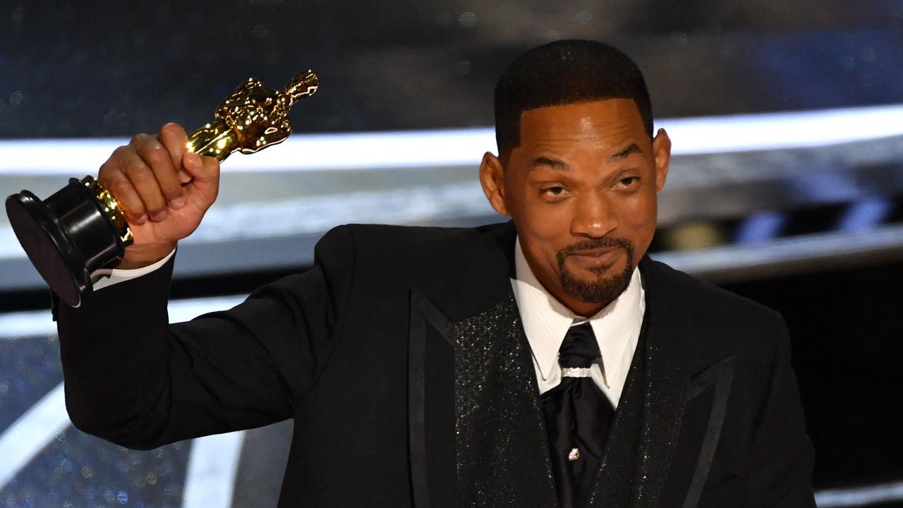 Will Smith cried while accepting the award for Best Actor in a Leading Role for King Richard. Picture: AFP.