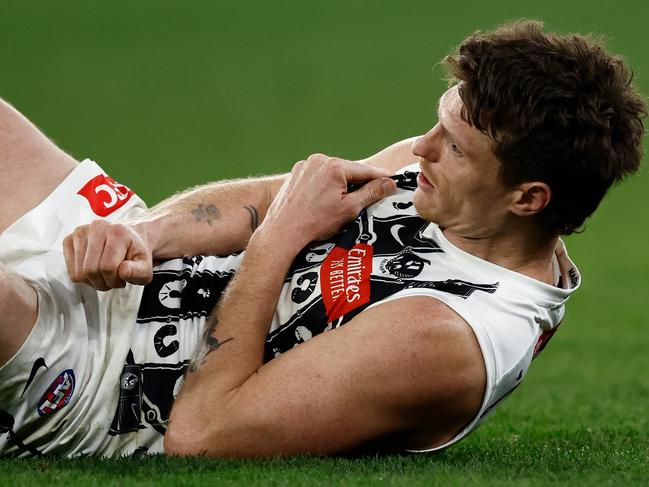 Brody Mihocek was hurt again in another blow for Collingwood. Picture: Michael Willson/AFL Photos