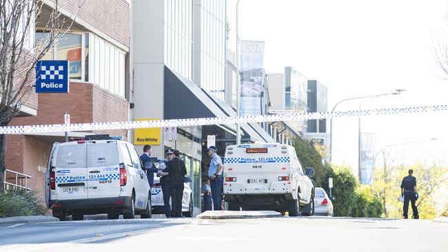 Image of crime scene established on High Street, Penrith, the morning after King’s shooting rampage. Picture: Dylan Robinson