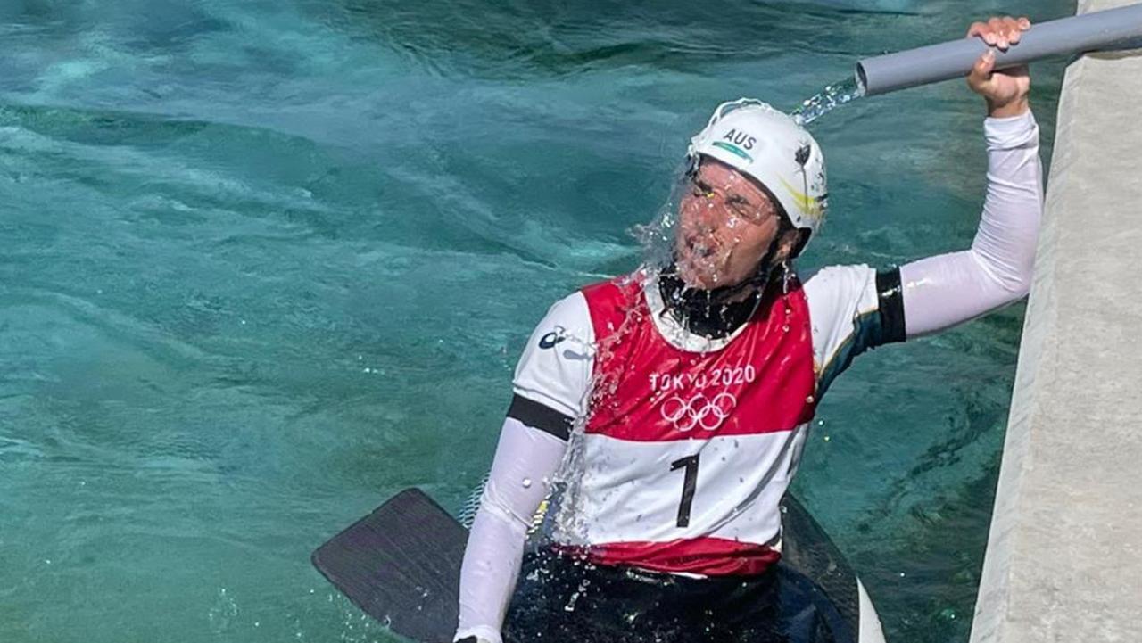 Jessica Fox cooling off at the Olympics during a training session.